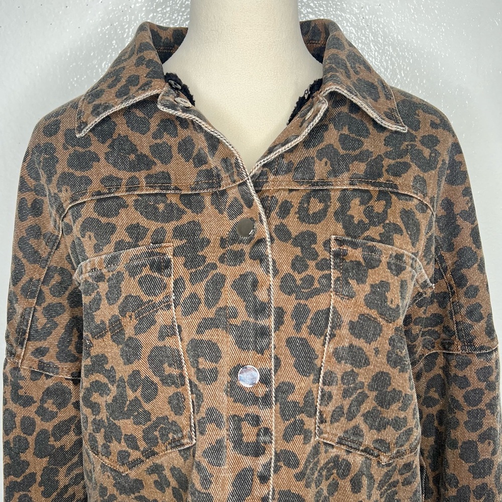 superdown Brown Leopard Print Jean Jacket with Bl… - image 8